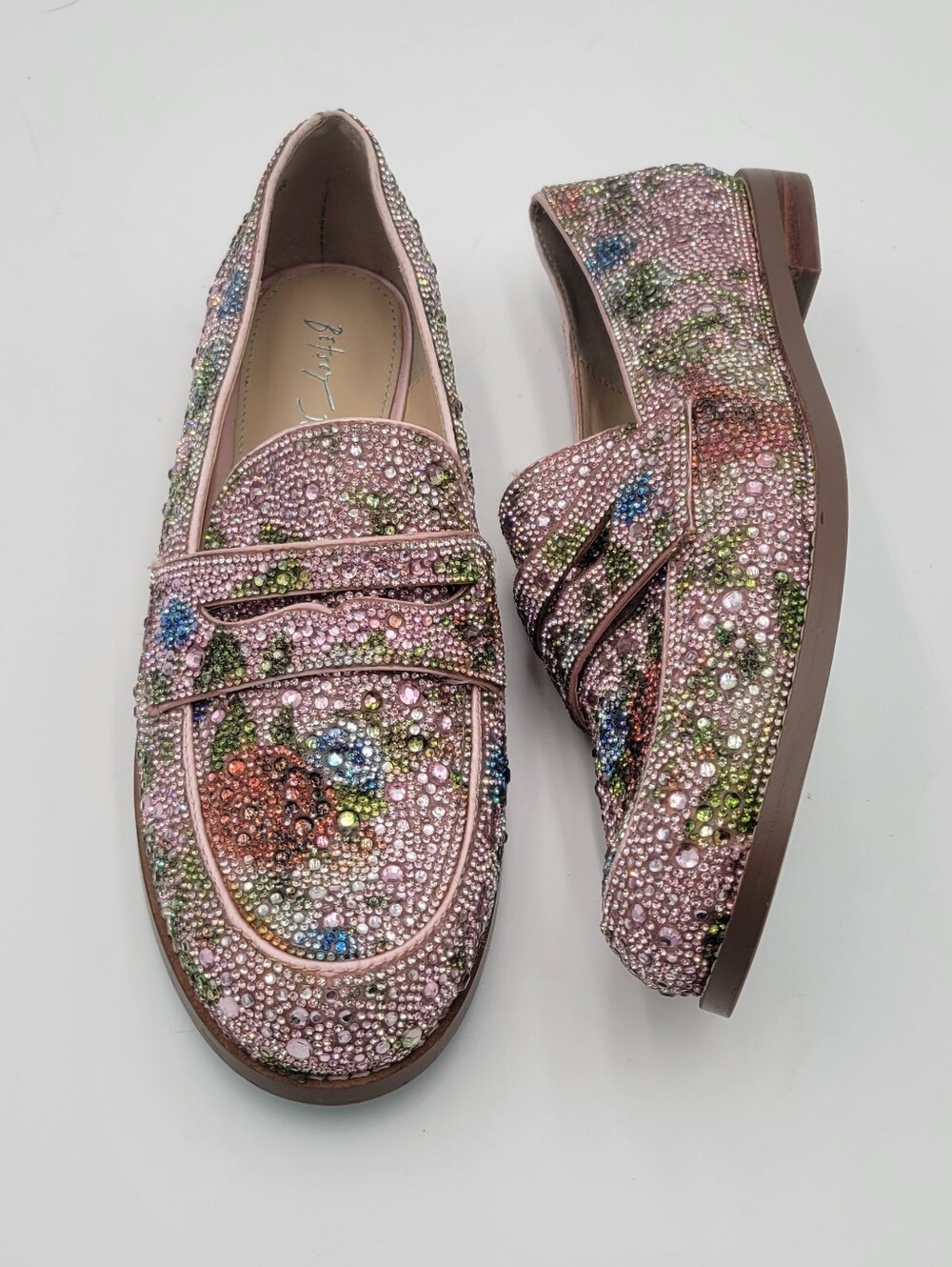 Betsey Johnson Aron Embellished Multicolor Rhinestone Loafers size 8.5